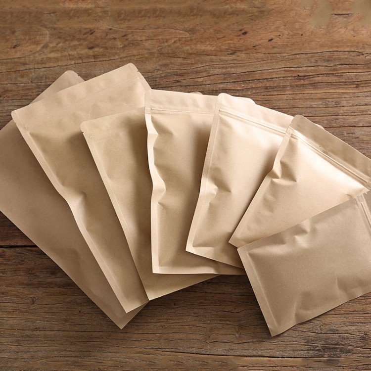 Sac en papier kraft auto - scellé à trois côtés, imprimé sur mesure, sans toit ouvrant, fruits secs, anti - huile, zéro sac zip alimentaire