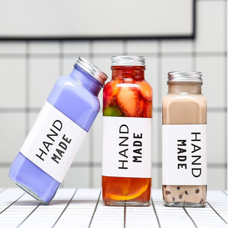 Bouteille en verre pour jus de fruits, boissons, café, lait, thé, lait de vache frais à emporter 350ml