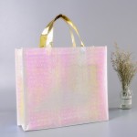 Sacs en tissu non tissé laser personnalisée, emballage d'achat pliant à main en tissu non tissé