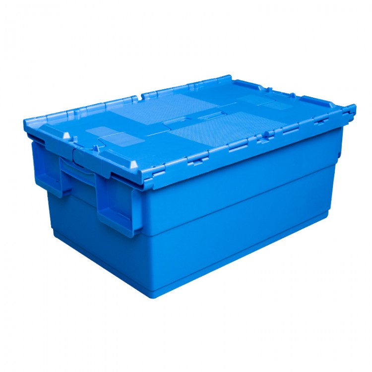 Boîte logistique à embout incliné avec couvercle plié pour l'industrie grand supermarché pharmacie aliments frais congelés boîte de transport en plastique Boîte logistique à embout incliné avec couvercle plié pour l'industrie grand supermarché pharmacie aliments frais congelés boîte de transport en plastique