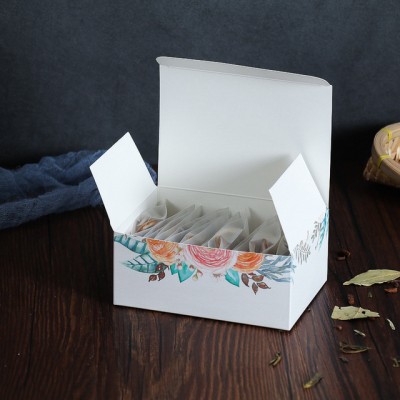 Boîte d'emballage de thé floral design gratuit boîte de tiroir de carte blanche personnalisée Boîte cadeau de thé Wubao personnalisée
