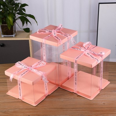 Fabricant vente en gros boîte à gâteau transparente 4 "6" 8 "10" 12 "14" boîte à gâteau personnalisable