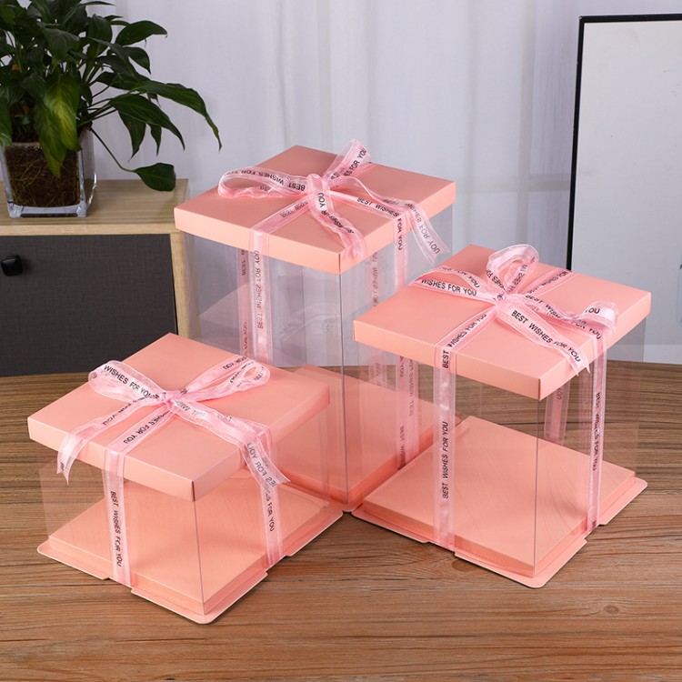 Fabricant vente en gros boîte à gâteau transparente 4 "6" 8 "10" 12 "14" boîte à gâteau personnalisable