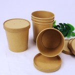 Bol en papier kraft jetable, bol à dessert, à emporter rond avec couvercle, bol en papier kraft enduit bol à soupe