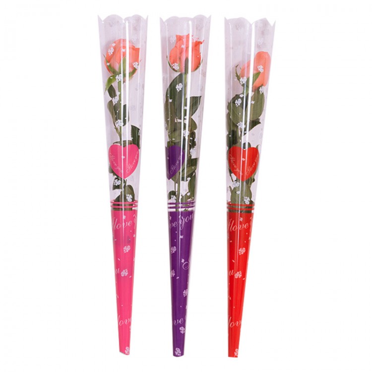 Emballage Floral en plastique cône de crème glacée transparent sac d'emballage Floral transparent simple Rose long canon boîte d'emballage lot du fabricant