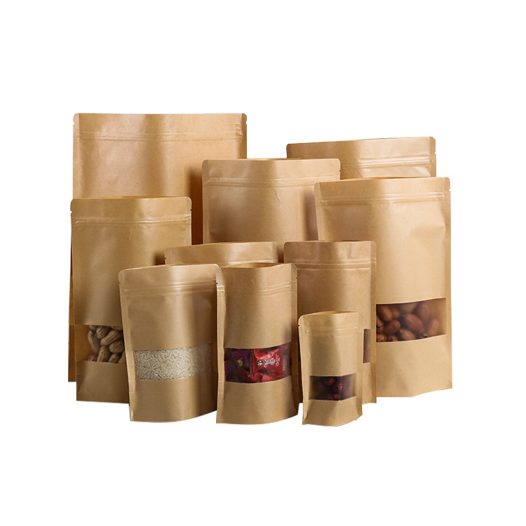 Sacs en papier kraft, fenêtres ouvertes, sacs auto - scellés, emballages alimentaires, sacs cadeaux autonomes, sacs en papier sec 