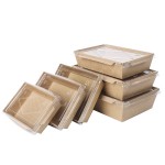 Papier kraft rectangulaire transparent jetable, à emporter, pour la restauration rapide, boîte à salade boîte à poulet frit