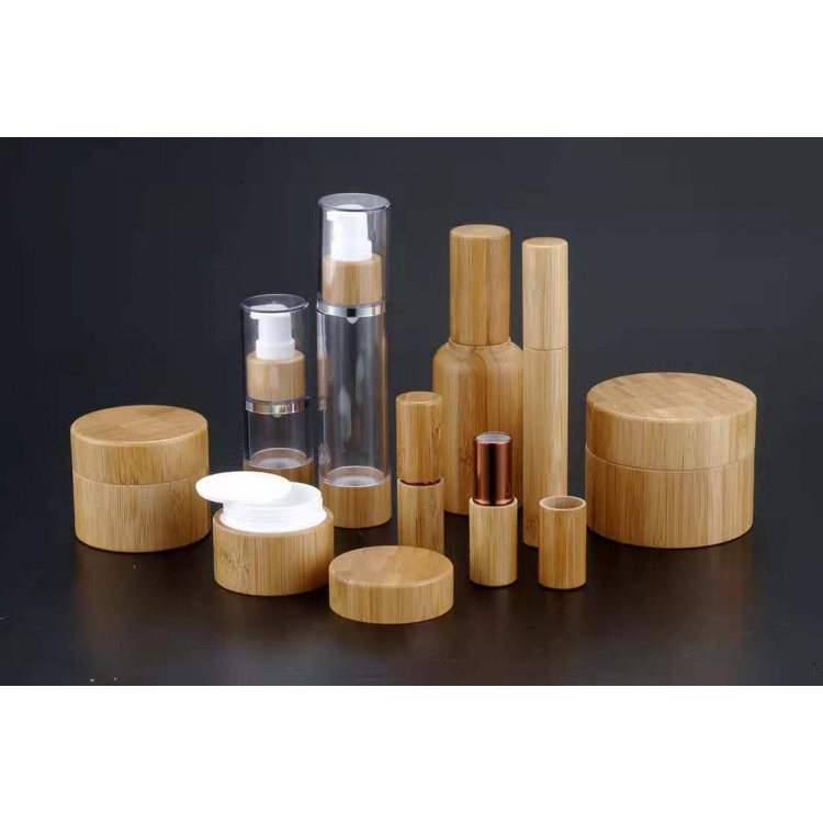 Flacon de crème acrylique en bambou rond comme flacon à vide 15 30 50g ml matériau d'emballage cosmétique de haute qualité