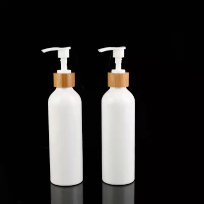 Matériaux d'emballage des produits chimiques quotidiens 200 ml bambou et bois pression bambou shampooing bouteille de gel de douche bouteille d'émulsion blanche pet