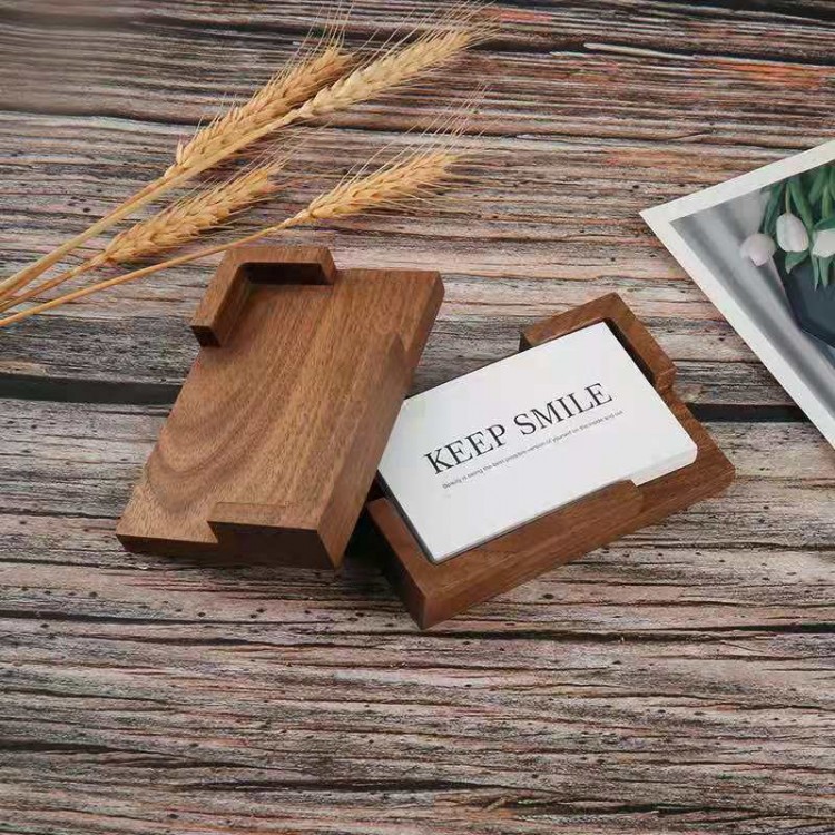 Boîte de cartes de visite multifonctionnelle en bois massif vente en gros Bureau créatif boîte de cartes de visite commerciale en bois